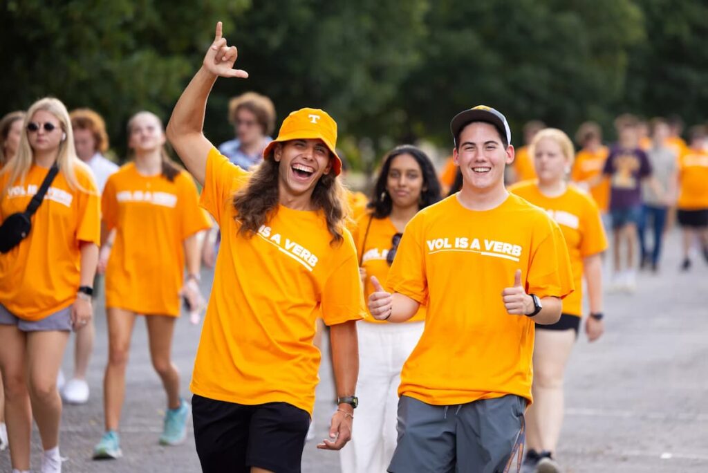 students walking on campus